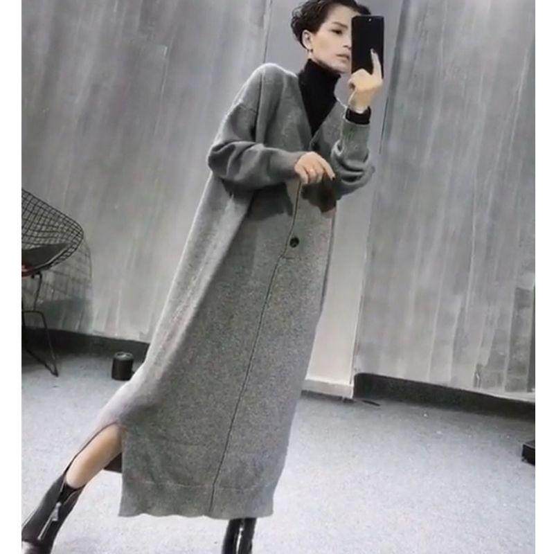 V领毛衣女长款宽松秋季新款2019港味chic慵懒风过膝针织连身裙|ruв категории Женская одежда, свитер - от Buy2taobao.com для оказания профессиональной услуги покупки агента Taobao