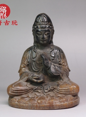 古玩收藏西藏老牛角雕观音菩萨佛像摆件老角雕原角居家文玩随身佛