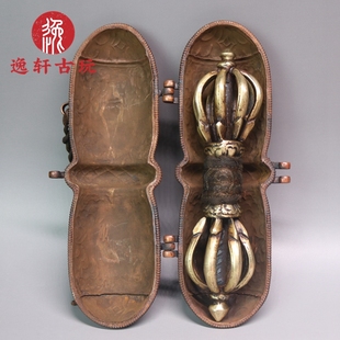 藏传回流纯铜鎏金九股金刚杵镢老铜杵普巴杵居家文玩老铜艺铜法器