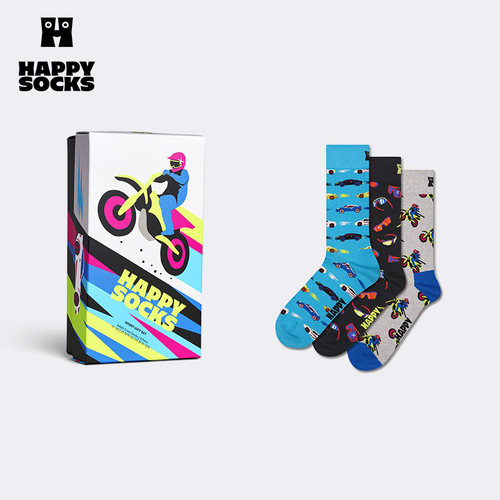 【创意礼盒】Happy Socks潮牌男女朋友个性送礼竞速中筒袜子