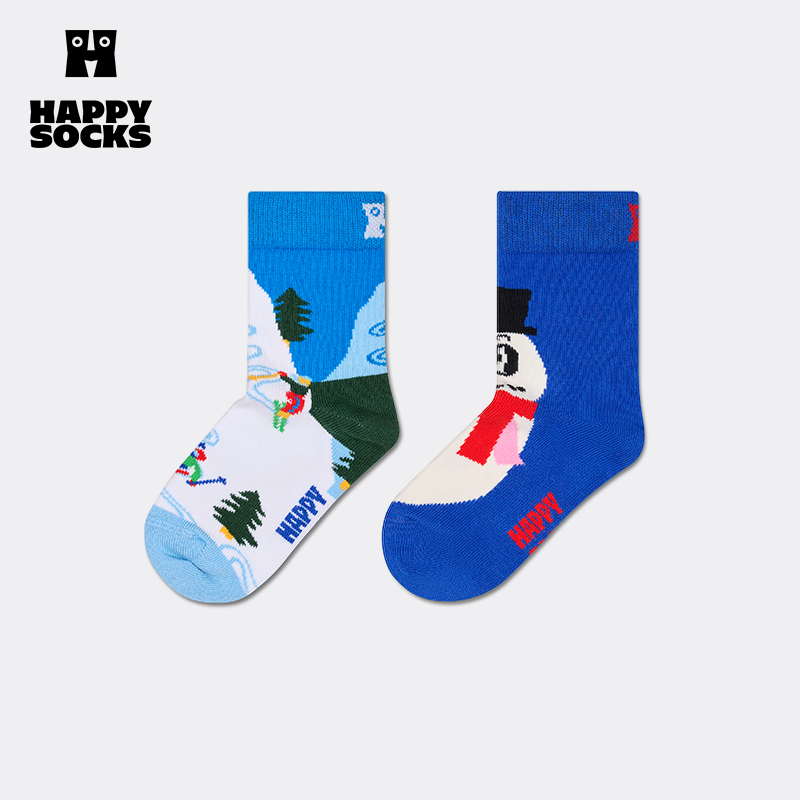 【春夏款】Happy Socks圣诞儿童可爱宝宝厚袜子趣味雪人中筒袜