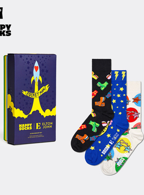 【时尚联名】Happy Socksx Elton John联名潮牌袜3双装礼盒中筒袜