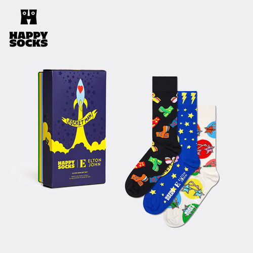 【时尚联名】Happy Socksx Elton John联名潮牌袜3双装礼盒中筒袜