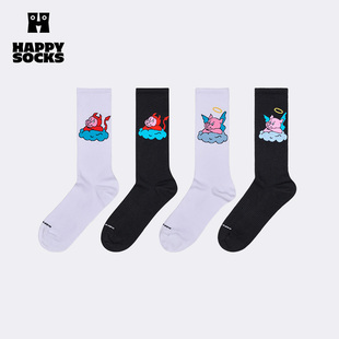 Socks恶魔天使小猪2025新品 Happy 堆堆袜ins风中筒袜 学院系列