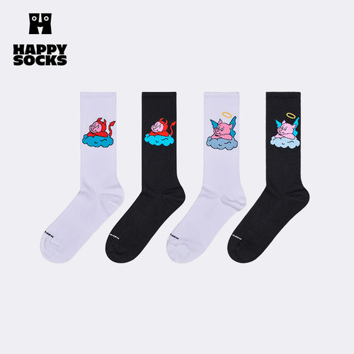 【学院系列】Happy Socks恶魔天使小猪春秋款堆堆袜ins风中筒袜