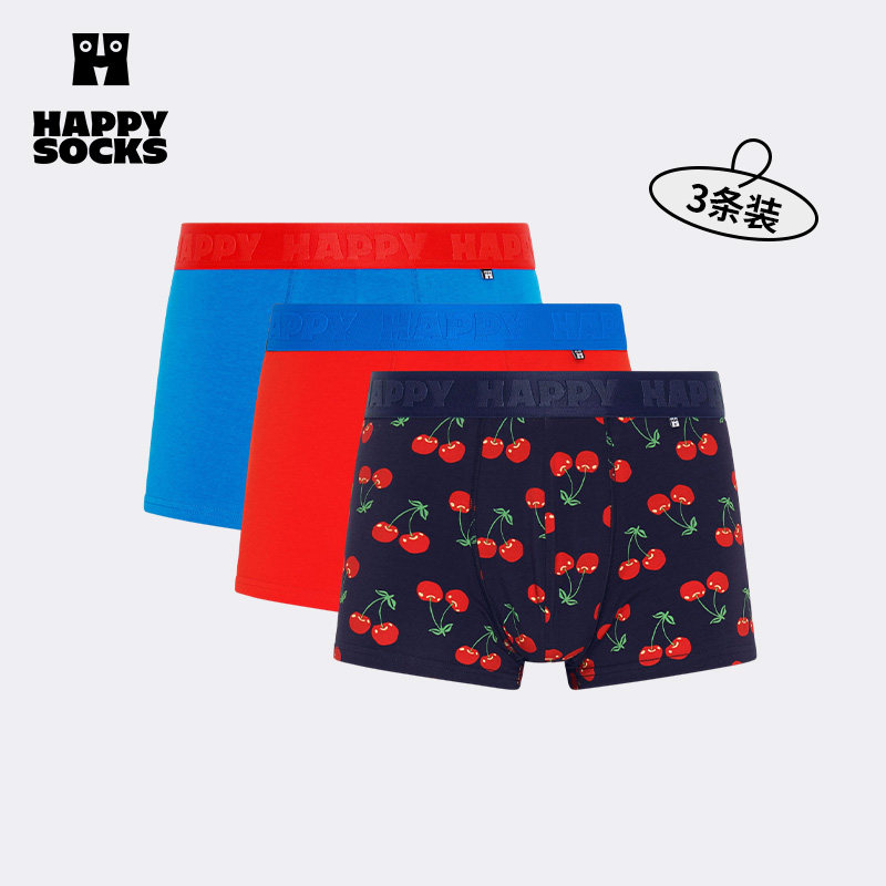 【春秋款3条装】Happy Socks男士内裤个性平角短裤舒适四角裤潮