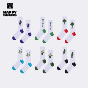 Socks潮牌袜子多巴胺经典 Happy 蔬菜ins风白色中筒袜 2025新品
