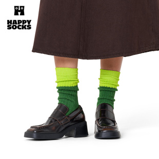Socks潮流百搭ins堆堆袜子个性 Happy 小众绿色中筒袜 2025新品