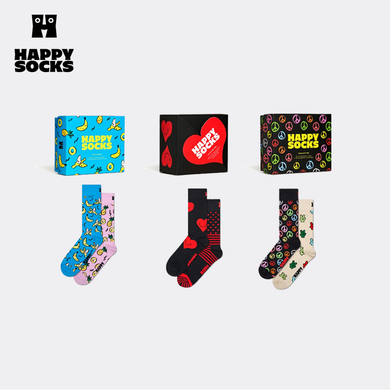 【情侣礼盒】Happy Socks袜子女多巴胺中筒袜堆堆袜多双装礼盒