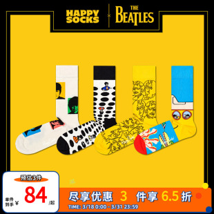 款 袜秋季 多巴胺棉袜中筒袜 Socks潮牌x披头士联名袜子男女款 Happy