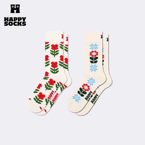 【2026秋冬新款】Happy Socks潮牌小众设计师花朵袜子创意中筒袜