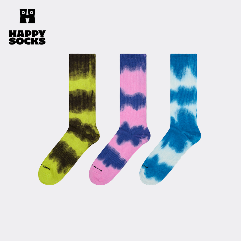【2025新品扎染系列】Happy Socks潮牌多巴胺时尚ins男女中筒袜子