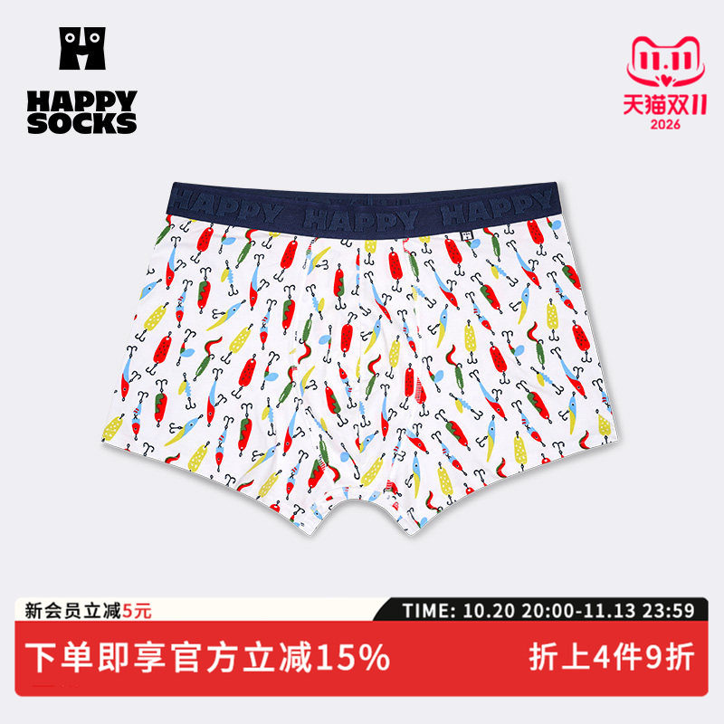 【2026秋冬新款】Happy Socks潮牌男士内裤个性钓鱼图案四角裤衩