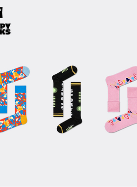 Happy Socks潮牌秋季款袜子男女多巴胺时尚羊毛拼接格纹袜中筒袜