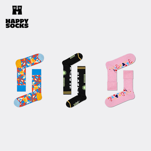 Happy Socks潮牌秋季款袜子男女多巴胺时尚羊毛拼接格纹袜中筒袜