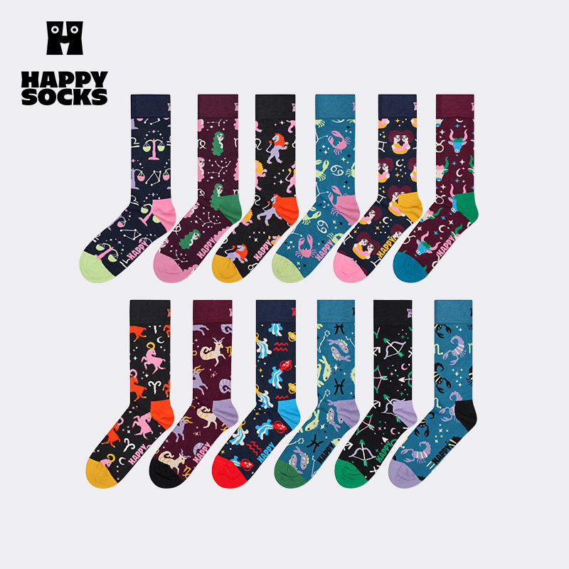 【春夏款十二星座系列】Happy Socks个性情侣袜子创意中筒袜潮