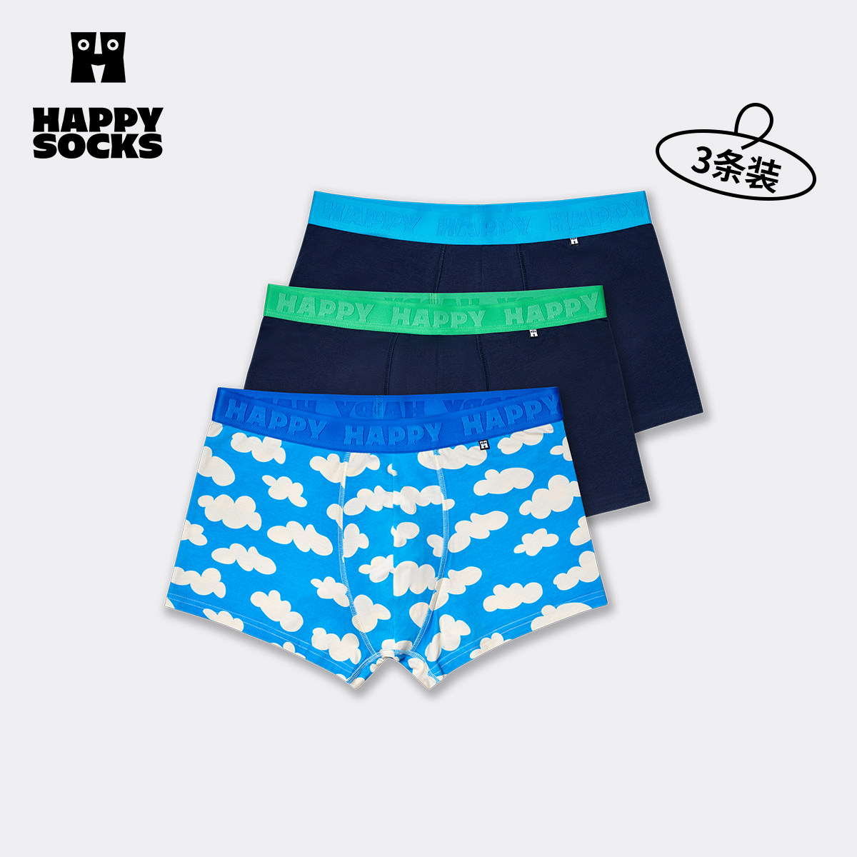 【2026春夏】Happy Socks潮牌时尚男士内裤个性创意平角裤衩3条装