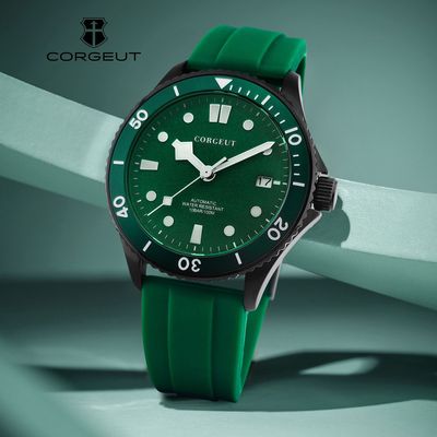 Corgeut卡古特NH35机芯胶带款式防水时尚手表男士全自动机械表