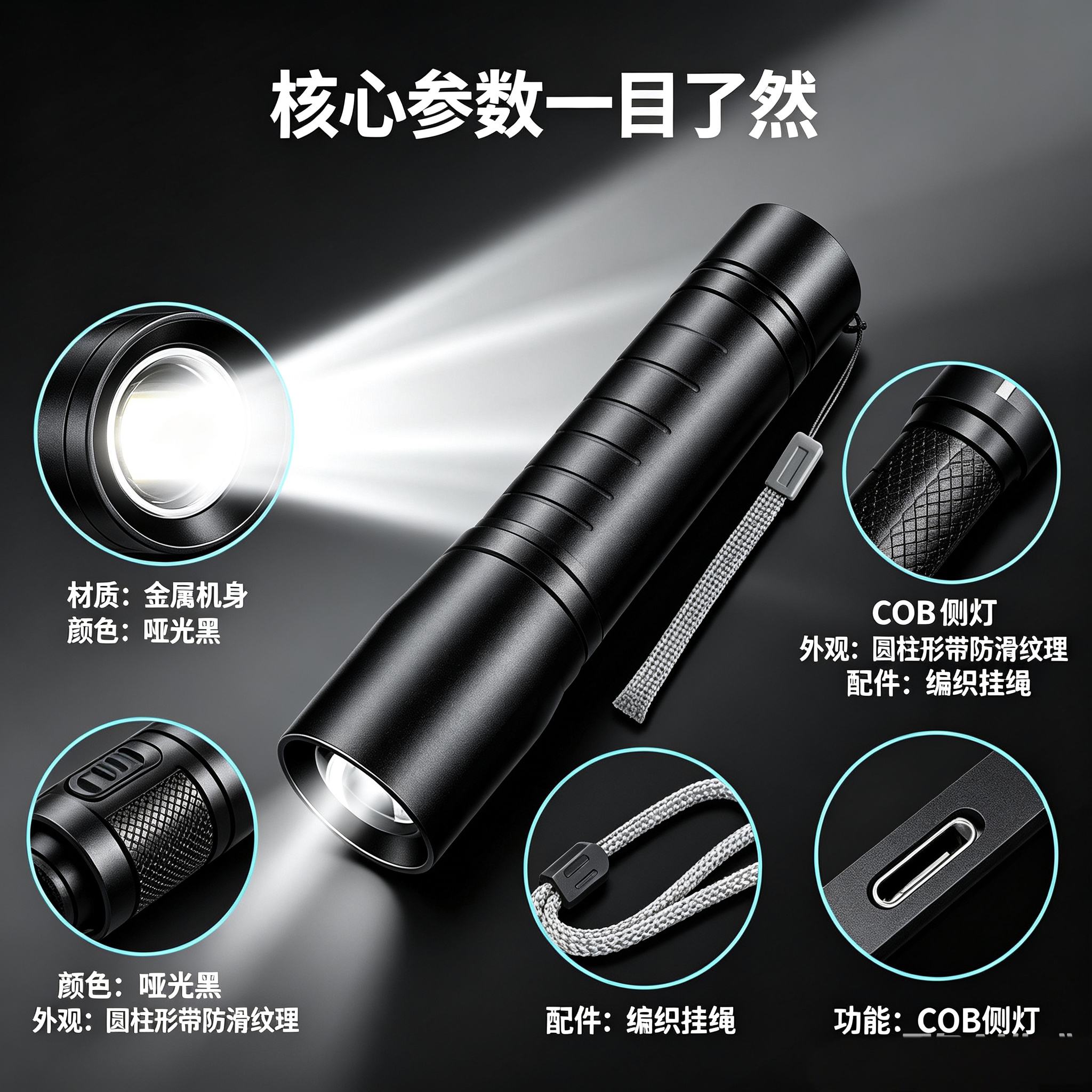 精品白激光手电筒超亮长续航数字电显多功能户外伸缩变焦