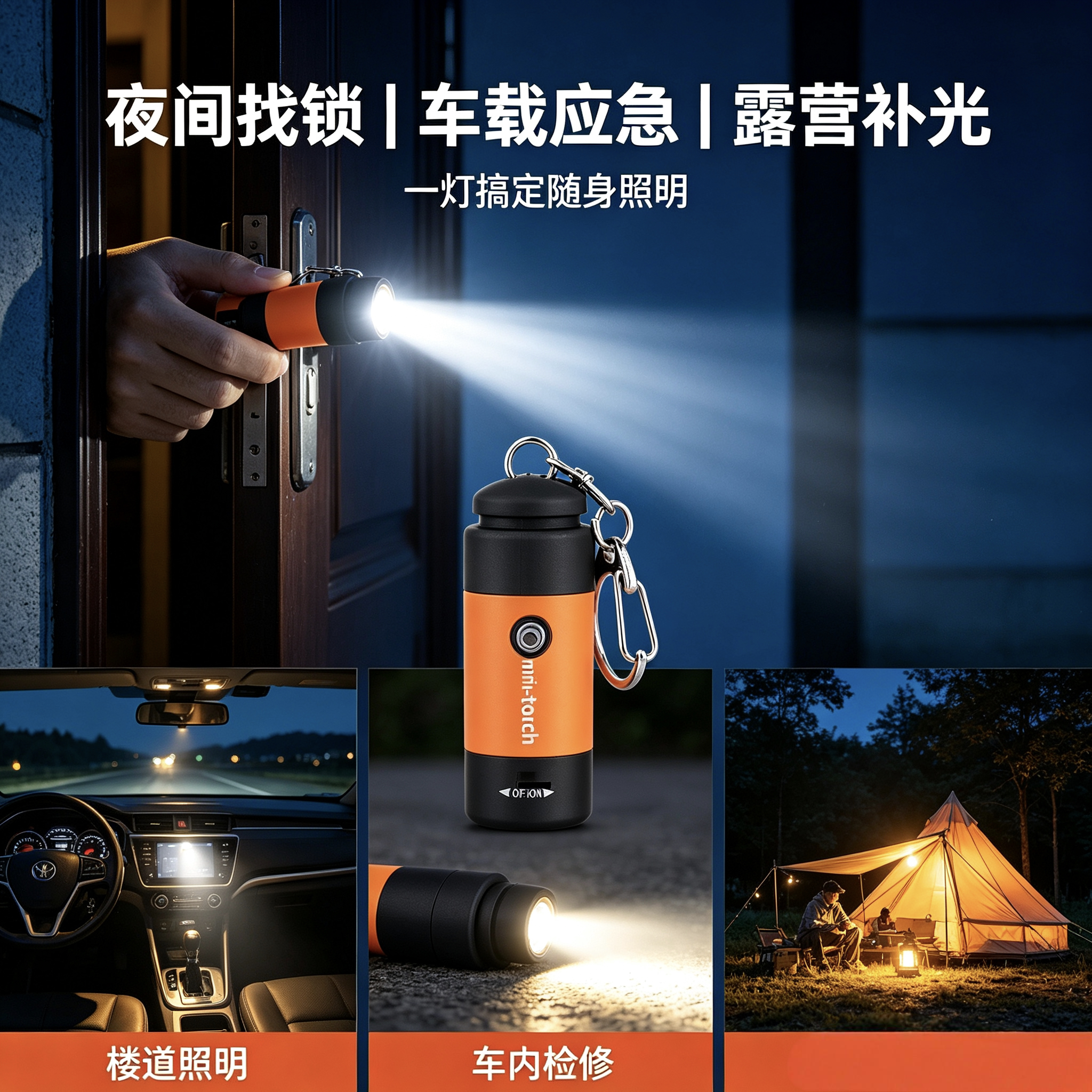 新款迷你便携式手电筒强光远射长续航灯充电小型户外钥匙扣应急