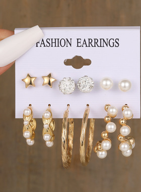 5-point star  and earrings 6-piece set女士5角星形耳环6件套