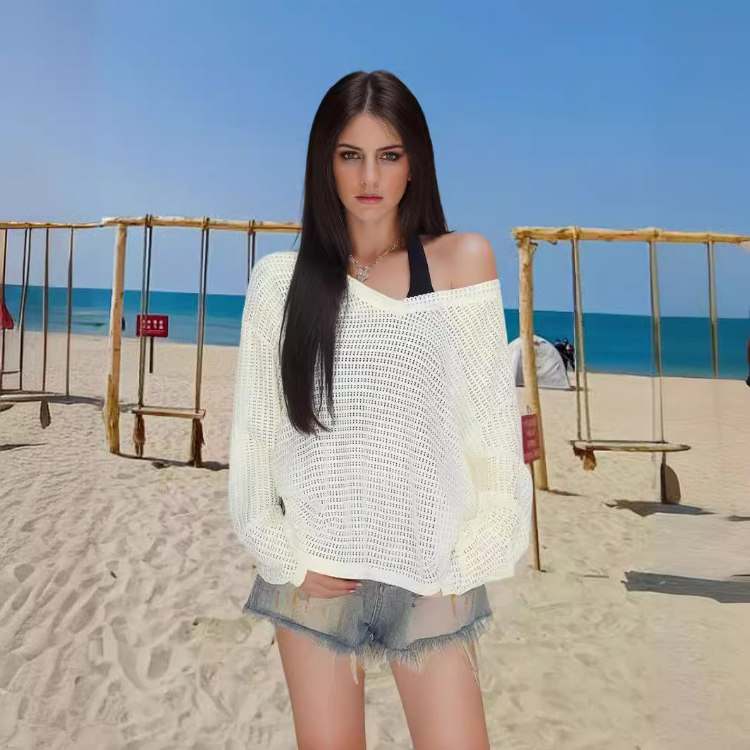 Hollow beach cover up women's leaky knit sweater女针织毛衣