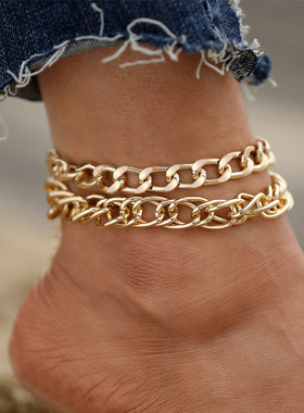 Women Coarse Chain Gold Double Layer Feet Chain双层链条脚链