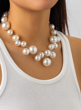 Big bead short neck collar women's pearl collar夸张女项链