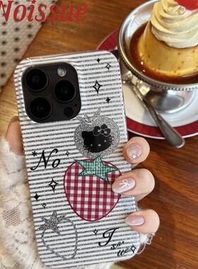 noissue草莓kitty闪粉双层壳新款imd适用苹果15promax手机壳iphone16pro全包13白色