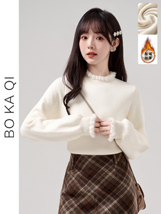 2025秋冬新款半高领加绒加厚针织衫女小个子内搭打底毛衣潮