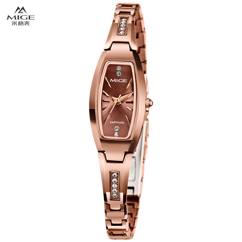 米格mige手表小巧精致防水简约镶钻钨钢方形石英女表
