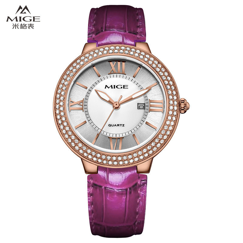 米格mige石英表夜光防水镶钻知性优雅气质女表香榭丽系列mg3343l
