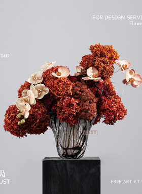 妖及现代红色永生绣球花摆件