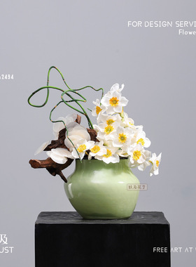 妖及 现代绿色系仿真清新小花 样板间办公桌卫生间茶几花艺组合