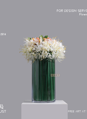 妖及现代仿真花玻璃直筒瓶摆件