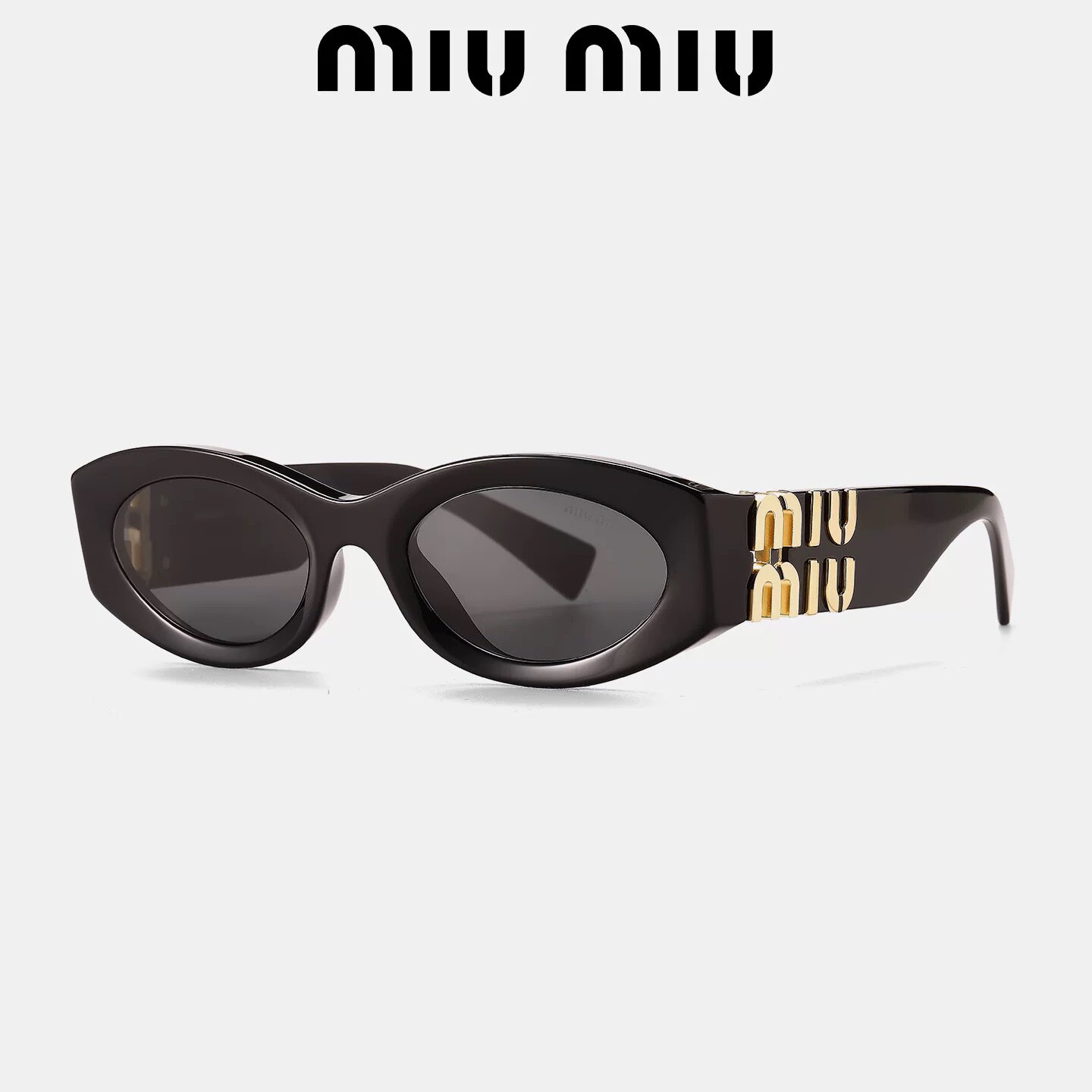 【礼物】MIUMIU缪缪太阳镜女时尚黑金窄框猫眼防晒墨镜11WS/09WS