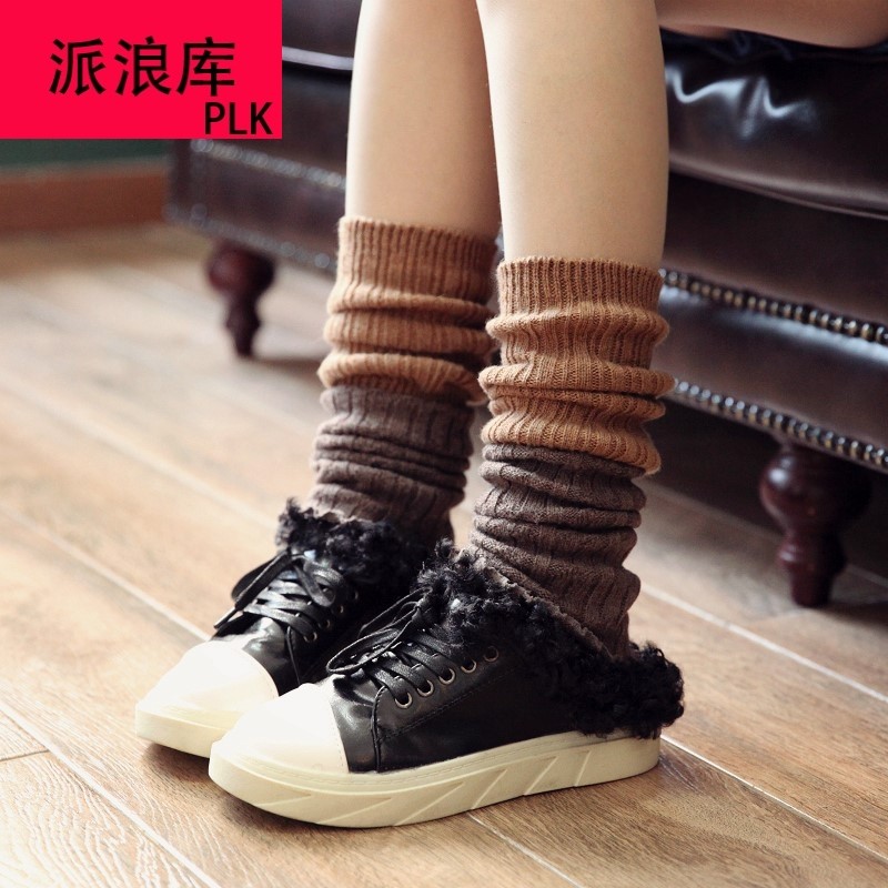 秋冬女士保暖袜套欧洲站及膝腿套羊毛堆堆袜粗线针织护膝美腿脚套