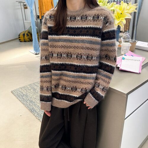 2026秋冬拉绒条纹针织打底衫女