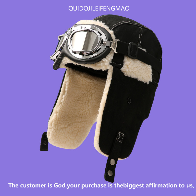帽子冬季男女飞行员帽韩版ins加绒保暖骑车护耳防寒风眼镜雷锋帽