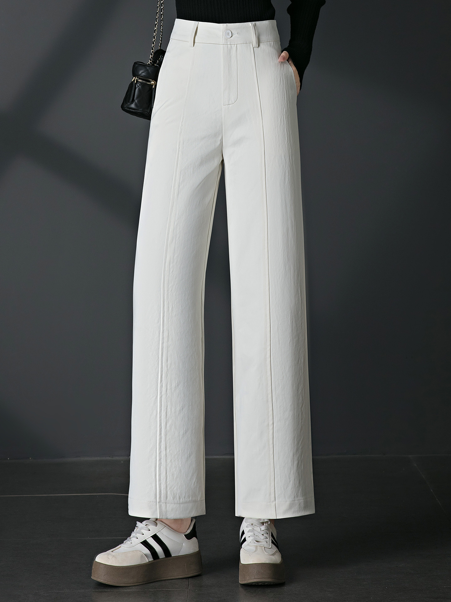 ROUMIKL中年妈妈百搭时尚阔腿裤女士春秋高腰显瘦直筒裤大码宽松