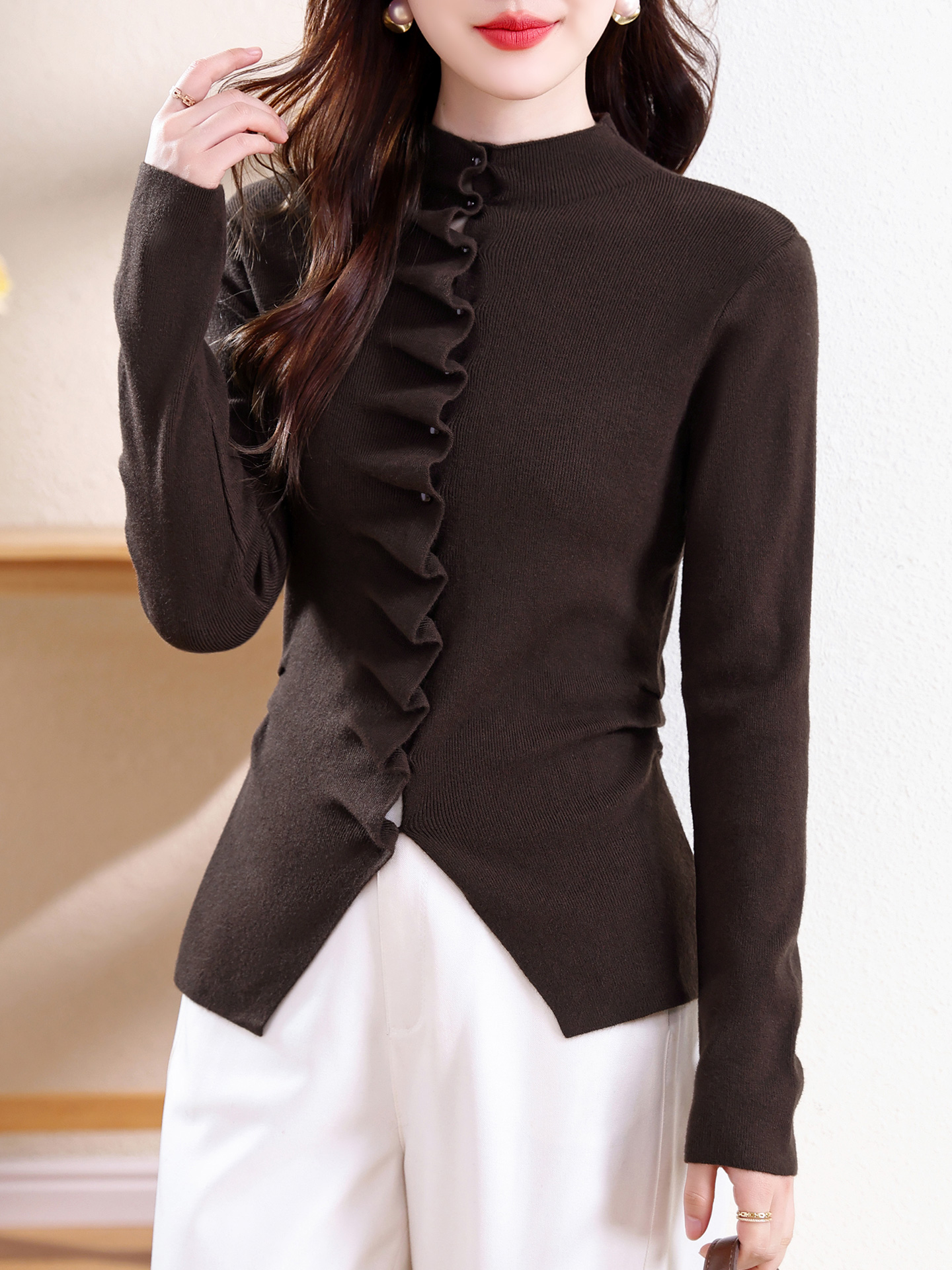 JOYIASS设计感半高领毛衣打底衫女秋冬内搭显瘦针织衫洋气不规则