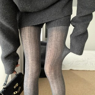 黑丝袜连裤 外穿不掉档薄款 袜 女显瘦春秋冬季 miu系灰色透肤打底裤