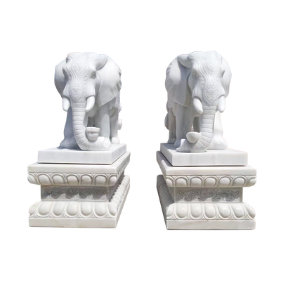 石雕大象汉白玉一对看门镇宅风水