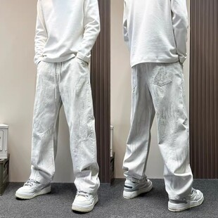 美式潮牌扎染拼接松紧腰休闲裤男款2026春秋季宽松直筒裤痞帅男裤