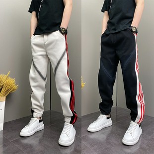 原创爆款春秋高级个性条纹设计感青年男士束脚休闲运动卫裤子男生