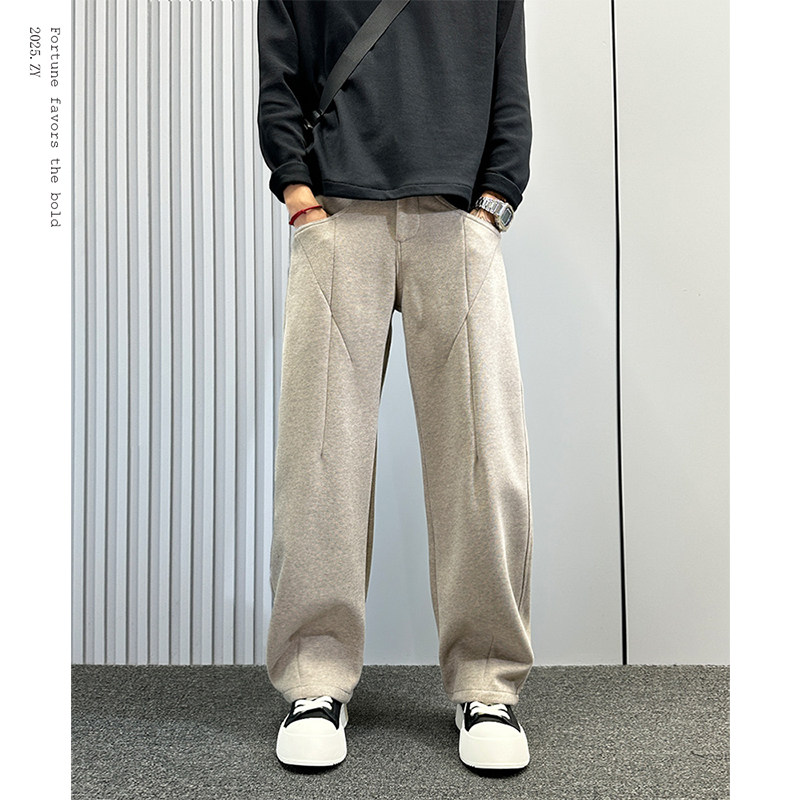 美式复古免烫毛呢休闲裤男款秋冬季宽松直筒弯刀裤痞帅高级感男裤