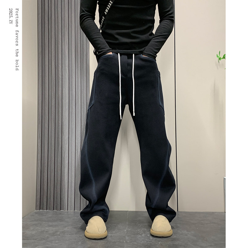 冬季新款宽松直筒弯刀休闲裤