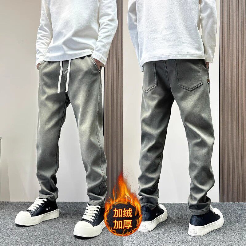高级感显瘦直筒松紧腰休闲裤男款秋冬加绒哈伦小脚裤痞帅潮牌男裤
