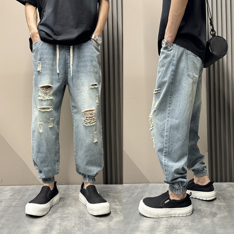 男春夏百搭破洞牛仔裤子