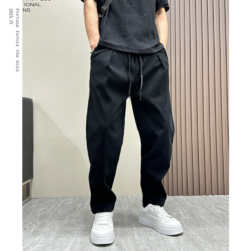 男裤秋冬新款直筒休闲裤高级感潮牌男士哈伦工装裤纯色微锥裤子男